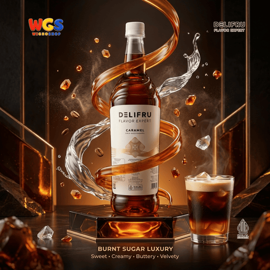 DELIFRU Caramel Syrup 1 Liter - Sirup Karamel untuk Kopi, Latte, Milkshake, Frappe, Dessert & Minuman Cafe Halal