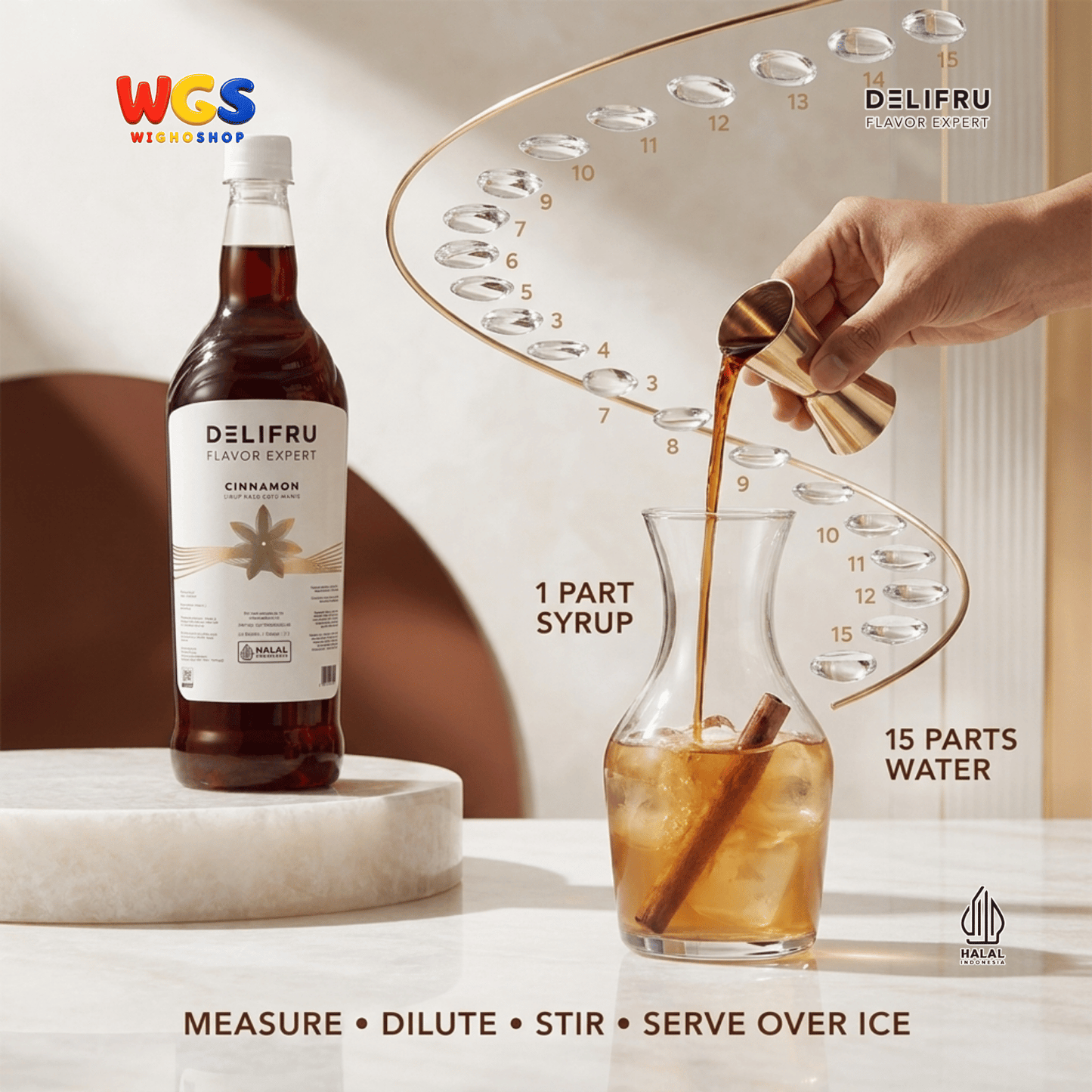 DELIFRU Cinnamon Syrup 1 Liter - Sirup Kayu Manis untuk Kopi Latte Cappuccino Mocha Frappe Cokelat Halal