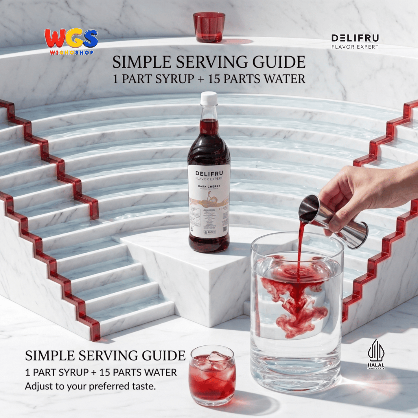 DELIFRU Dark Cherry Syrup 1 Liter - Sirup Ceri Hitam untuk Mocktail Soda Iced Tea Lemonade Minuman Cafe Dessert Halal