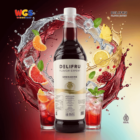 DELIFRU Grenadine Syrup 1 Liter - Sirup Rasa Delima untuk Mocktail Sunrise Soda Iced Tea Minuman Cafe Dessert Halal
