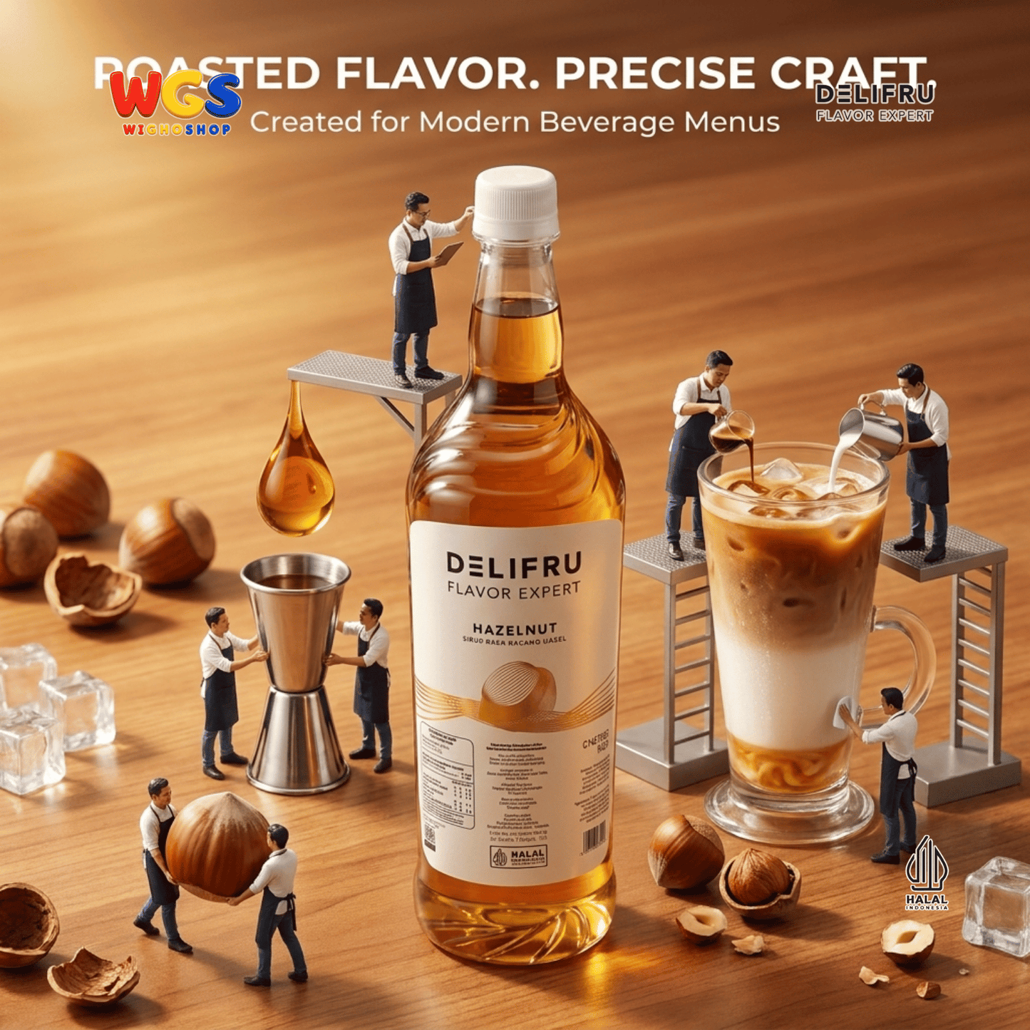 DELIFRU Hazelnut Syrup 1 Liter - Sirup Kacang Hazel untuk Kopi Latte Iced Coffee Milkshake Frappe Mocha Dessert Cafe Halal