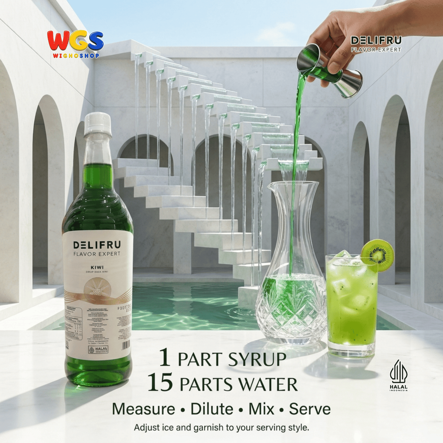 DELIFRU Kiwi Syrup 1 Liter - Sirup Rasa Kiwi untuk Mocktail Soda Kiwi Tea Lemonade Yakult Minuman Cafe Dessert Halal