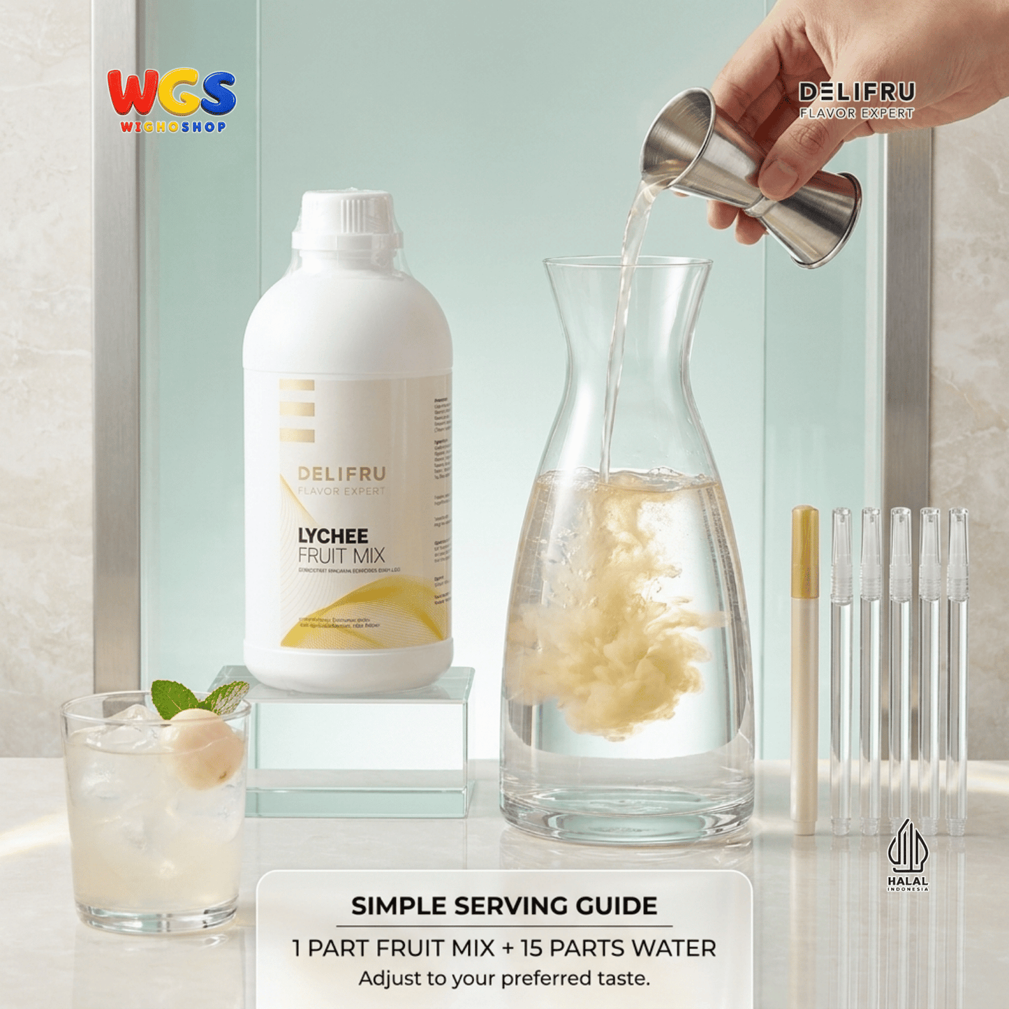 DELIFRU Lychee Fruit Mix 1kg - Konsentrat Puree Leci untuk Mocktail Iced Tea Soda Smoothie Minuman Cafe Halal