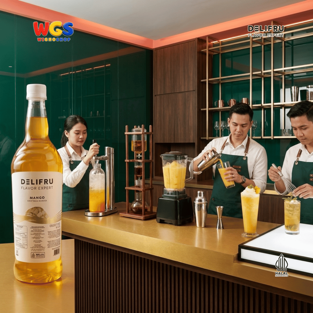 DELIFRU Mango Syrup 1 Liter - Sirup Rasa Mangga untuk Mocktail Mango Tea Soda Yakult Smoothie Minuman Cafe Dessert Halal
