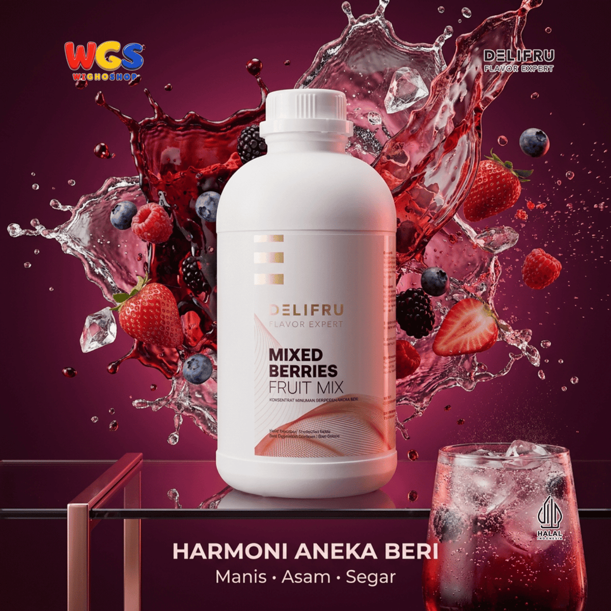 DELIFRU Mixed Berries Fruit Mix 1kg - Konsentrat Puree Stroberi Rasa Aneka Beri untuk Fruit Tea Soda Mocktail