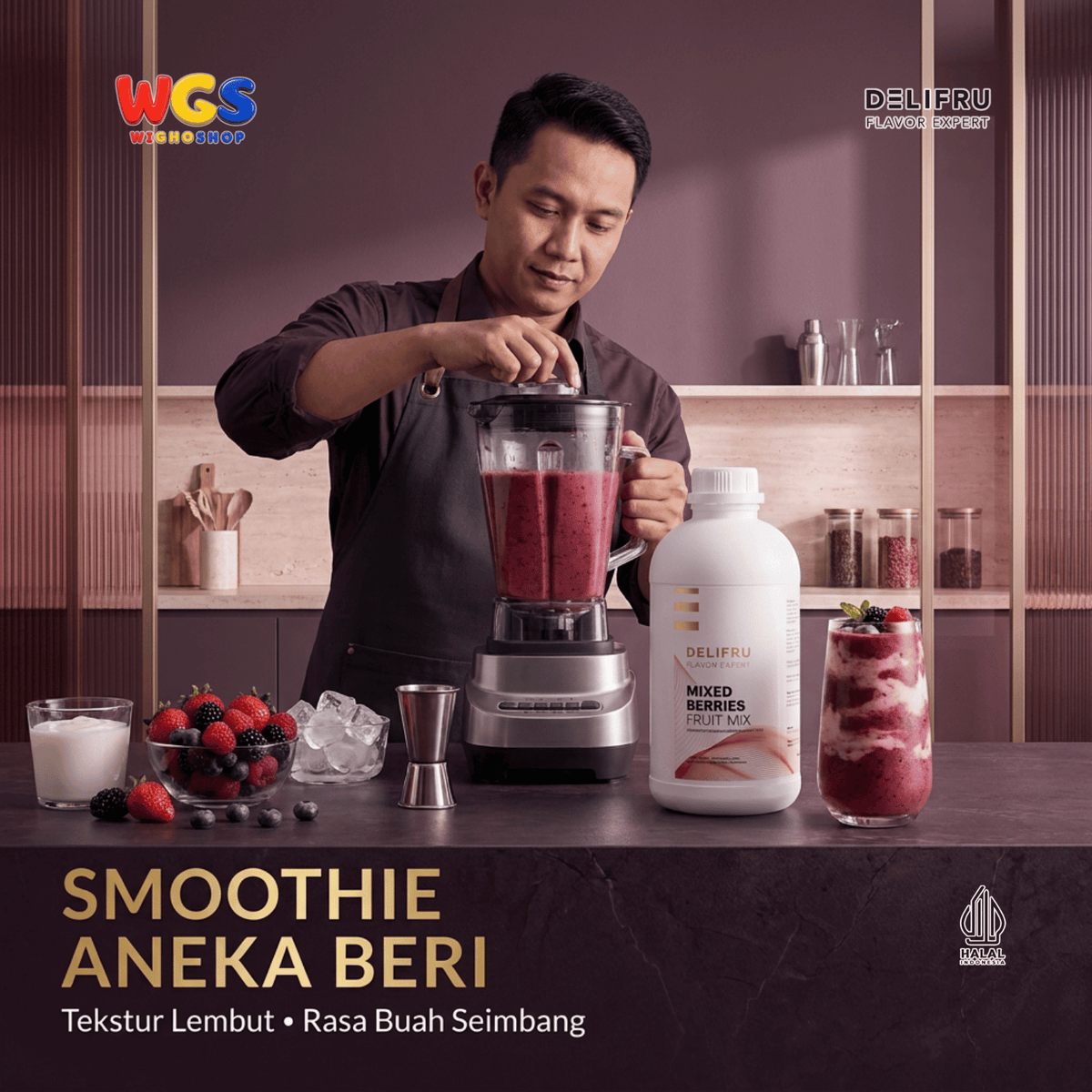 DELIFRU Mixed Berries Fruit Mix 1kg - Konsentrat Puree Stroberi Rasa Aneka Beri untuk Fruit Tea Soda Mocktail