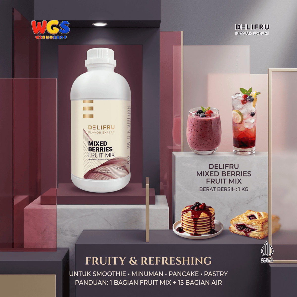 DELIFRU Mixed Berries Fruit Mix 1kg - Konsentrat Puree Stroberi Rasa Aneka Beri untuk Fruit Tea Soda Mocktail