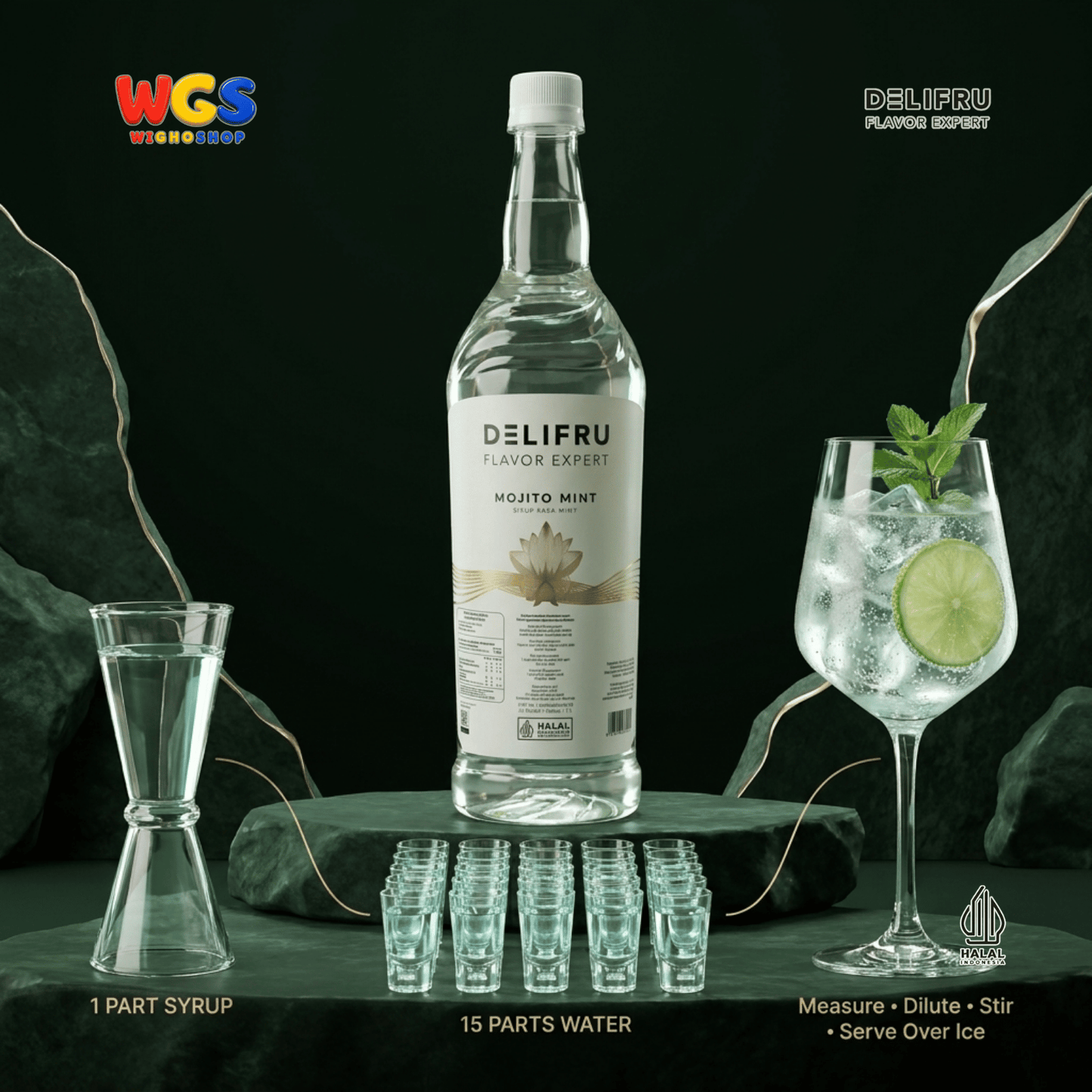 DELIFRU Mojito Mint Syrup 1 Liter - Sirup Mint untuk Virgin Mojito Mocktail Soda Lemonade Iced Tea Minuman Cafe Halal