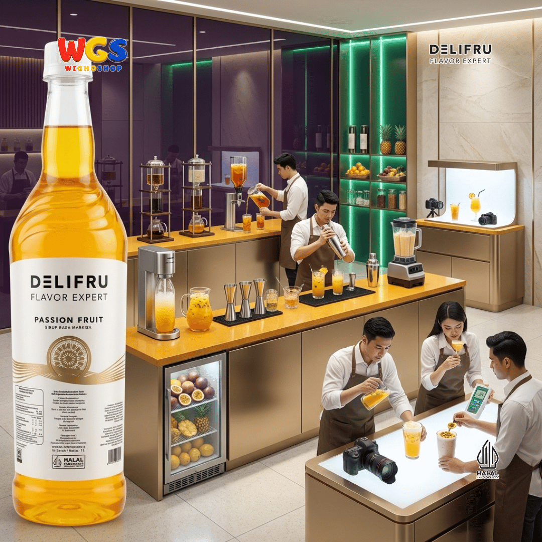 DELIFRU Passion Fruit Syrup 1 Liter - Sirup Rasa Markisa untuk Mocktail Soda Fruit Tea Yakult Minuman Cafe Dessert Halal