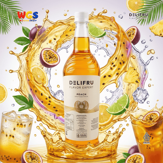 DELIFRU Peach Syrup 1 Liter - Sirup Rasa Persik untuk Peach Tea Mocktail Soda Milk Tea Yakult Minuman Cafe Dessert Halal