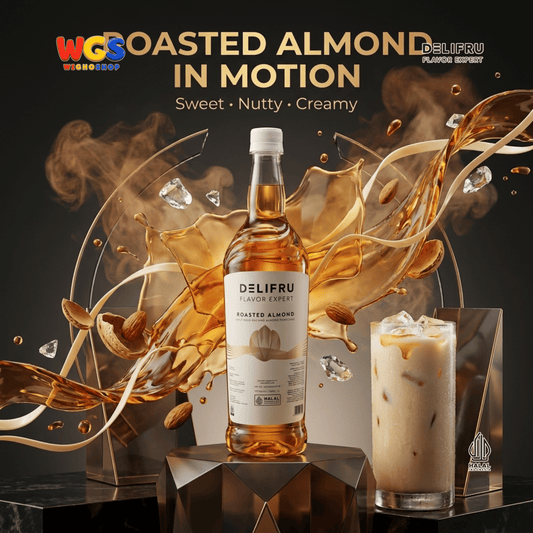 DELIFRU Roasted Almond Syrup 1 Liter - Sirup Kacang Almond Panggang untuk Kopi, Latte, Frappe, Milkshake & Dessert Halal
