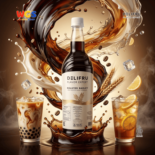 DELIFRU Roasted Barley Syrup 1 Liter - Sirup Barli Jelai Panggang untuk Kopi Susu Boba Latte Ice Blended Minuman Cafe Halal