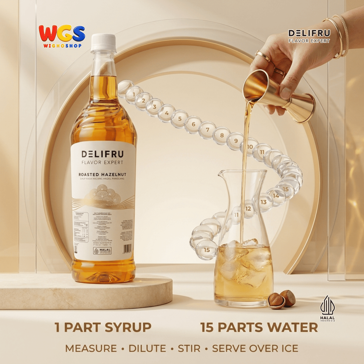 DELIFRU Roasted Hazelnut Syrup 1 Liter - Sirup Kacang Hazel Panggang untuk Kopi Latte Frappe Milkshake Dessert Halal