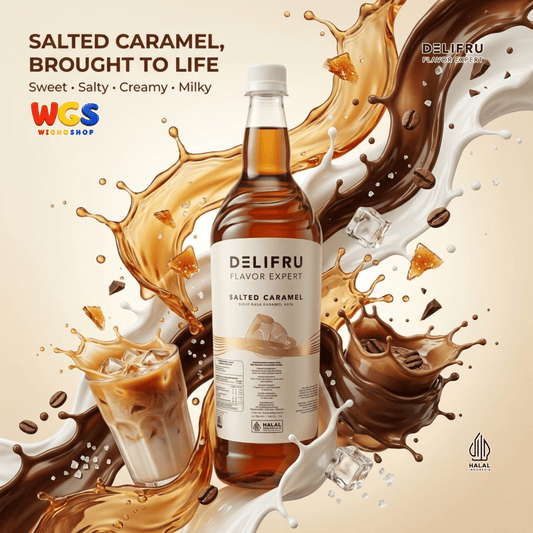 DELIFRU Salted Caramel Syrup 1 Liter - Sirup Karamel Asin untuk Kopi Latte Macchiato Boba Milkshake Dessert Cafe Halal