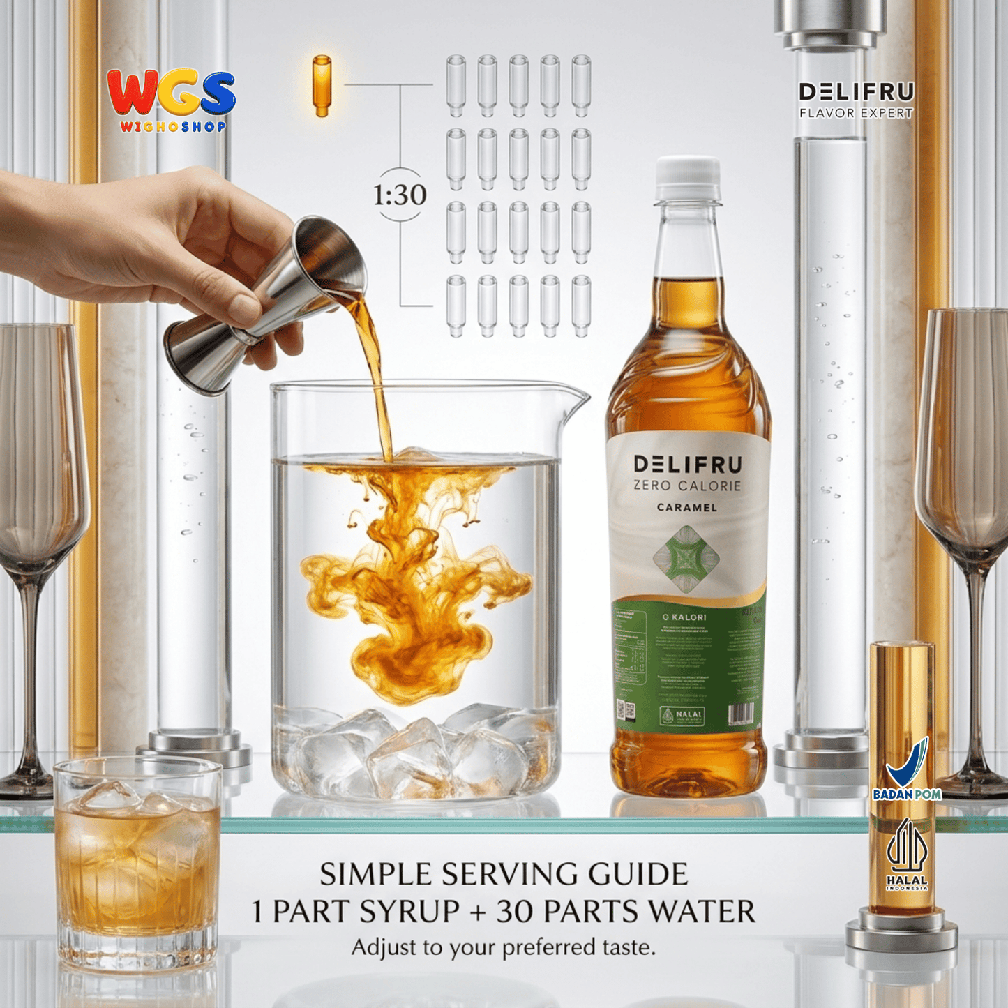 DELIFRU Zero Calorie Caramel Syrup 1 Liter - Sirup Karamel Bebas Gula untuk Kopi Latte Milkshake Minuman Cafe Halal