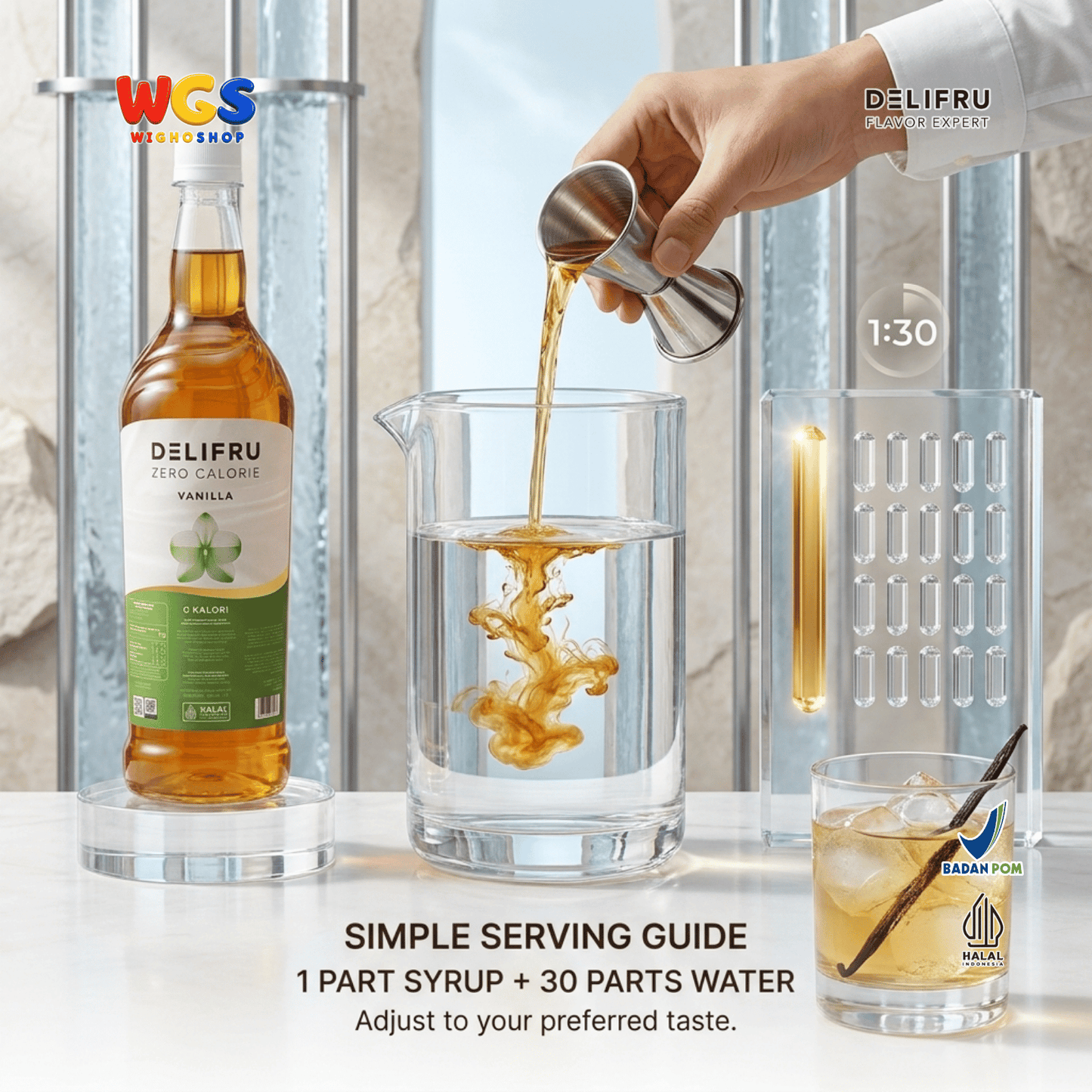 DELIFRU Zero Calorie Vanilla Syrup 1L - Sirup Vanilla Sugar Free Bebas Gula untuk Kopi Latte Minuman Cafe