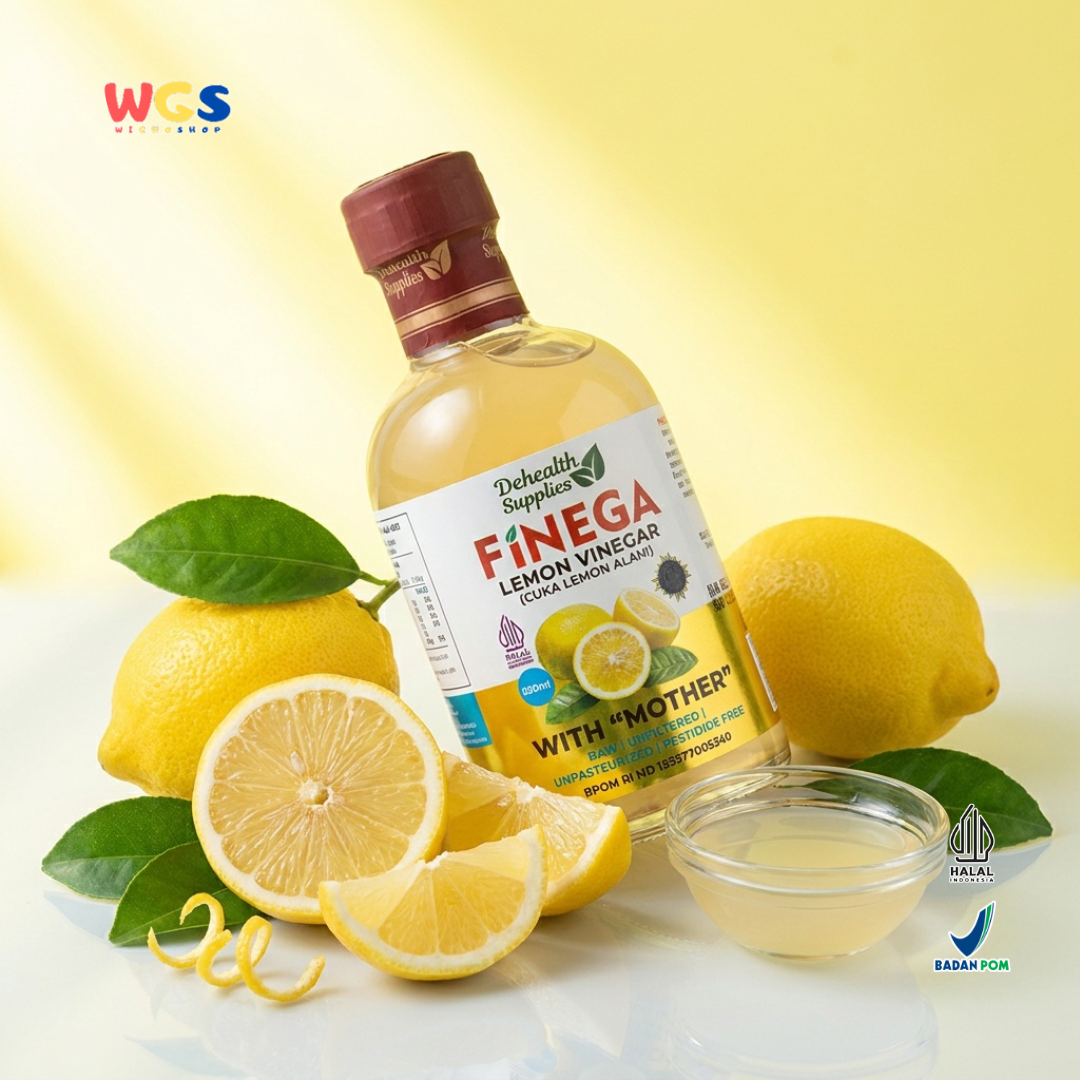 Dehealth Supplies Finega Lemon Vinegar 250ml - Cuka Lemon Alami with Mother Raw Unfiltered Dressing Salad Minuman