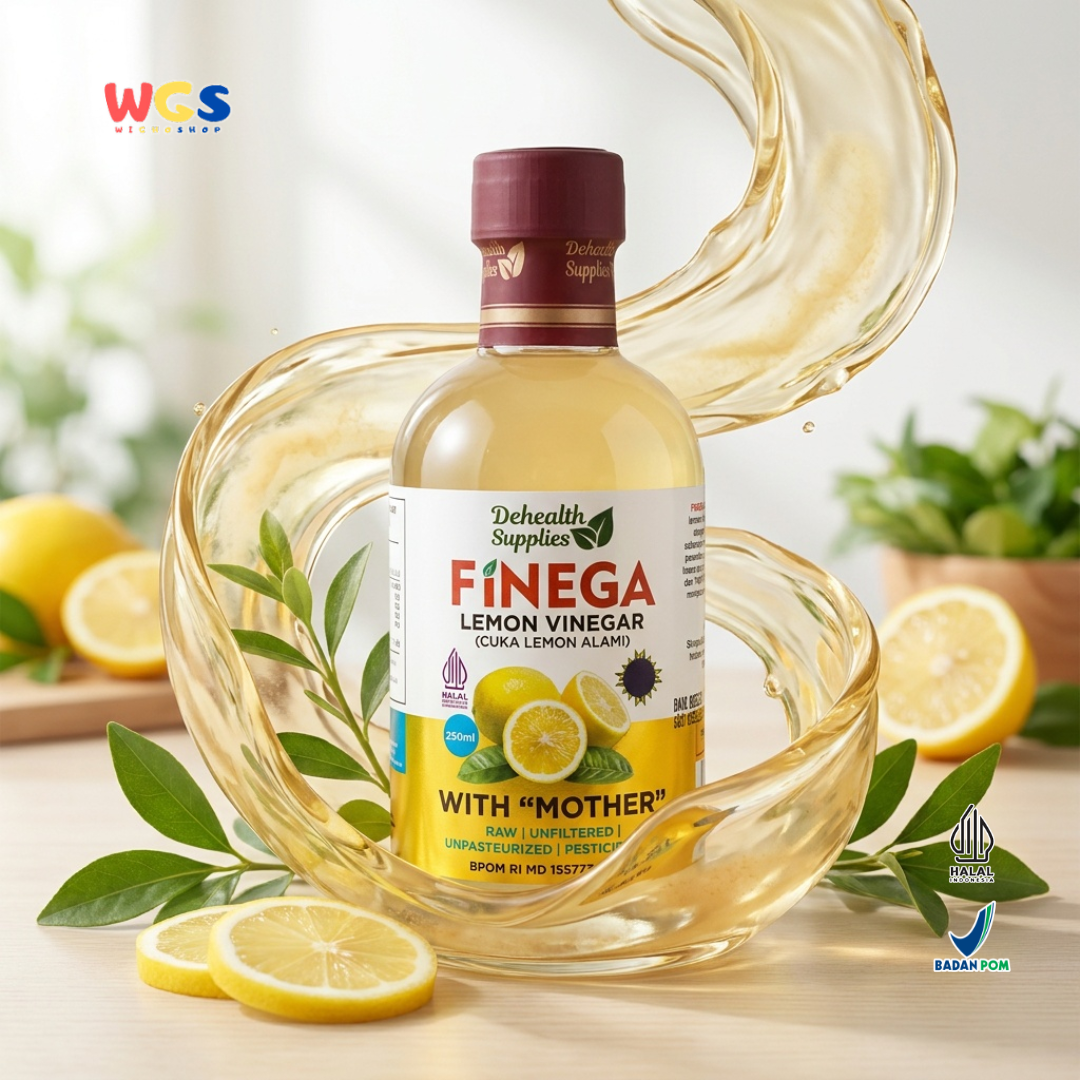 Dehealth Supplies Finega Lemon Vinegar 250ml - Cuka Lemon Alami with Mother Raw Unfiltered Dressing Salad Minuman
