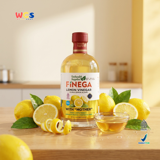 Dehealth Supplies Finega Lemon Vinegar 500ml - Cuka Lemon Alami with Mother Raw Unfiltered Salad Dressing Minuman