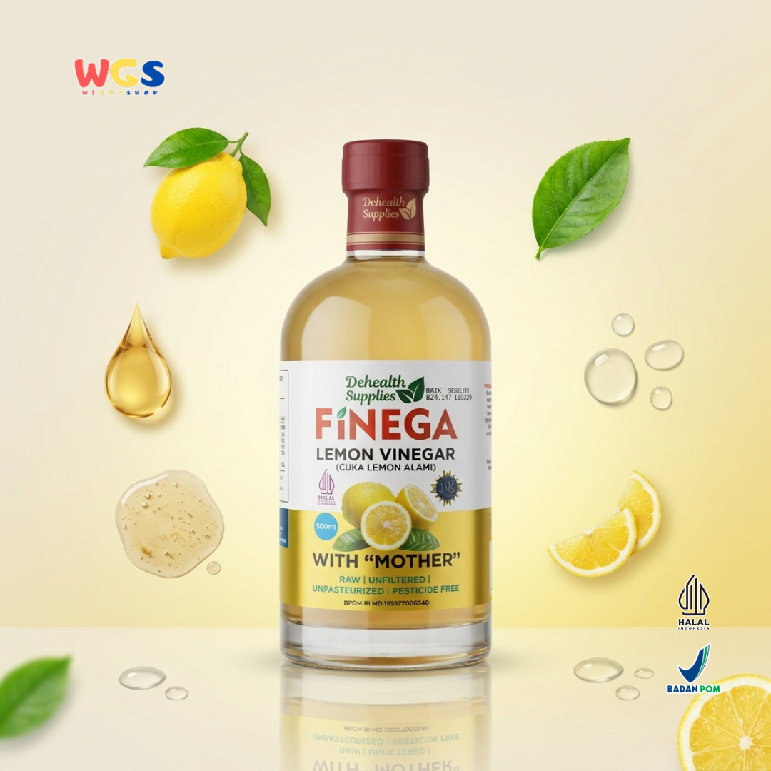 Dehealth Supplies Finega Lemon Vinegar 500ml - Cuka Lemon Alami with Mother Raw Unfiltered Salad Dressing Minuman