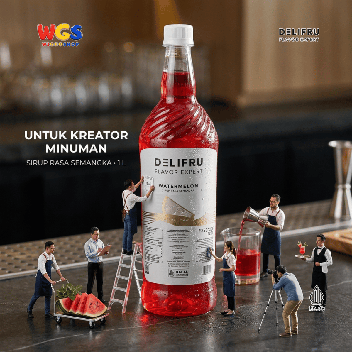 Delifru Watermelon Syrup 1L - Sirup Semangka untuk Mocktail, Soda & Es Buah