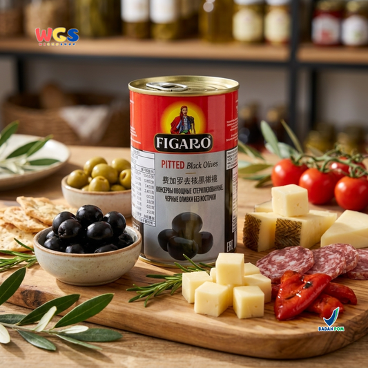 Figaro Pitted Black Olives 400g (170g Drained) – Canned Pitted Black Olives