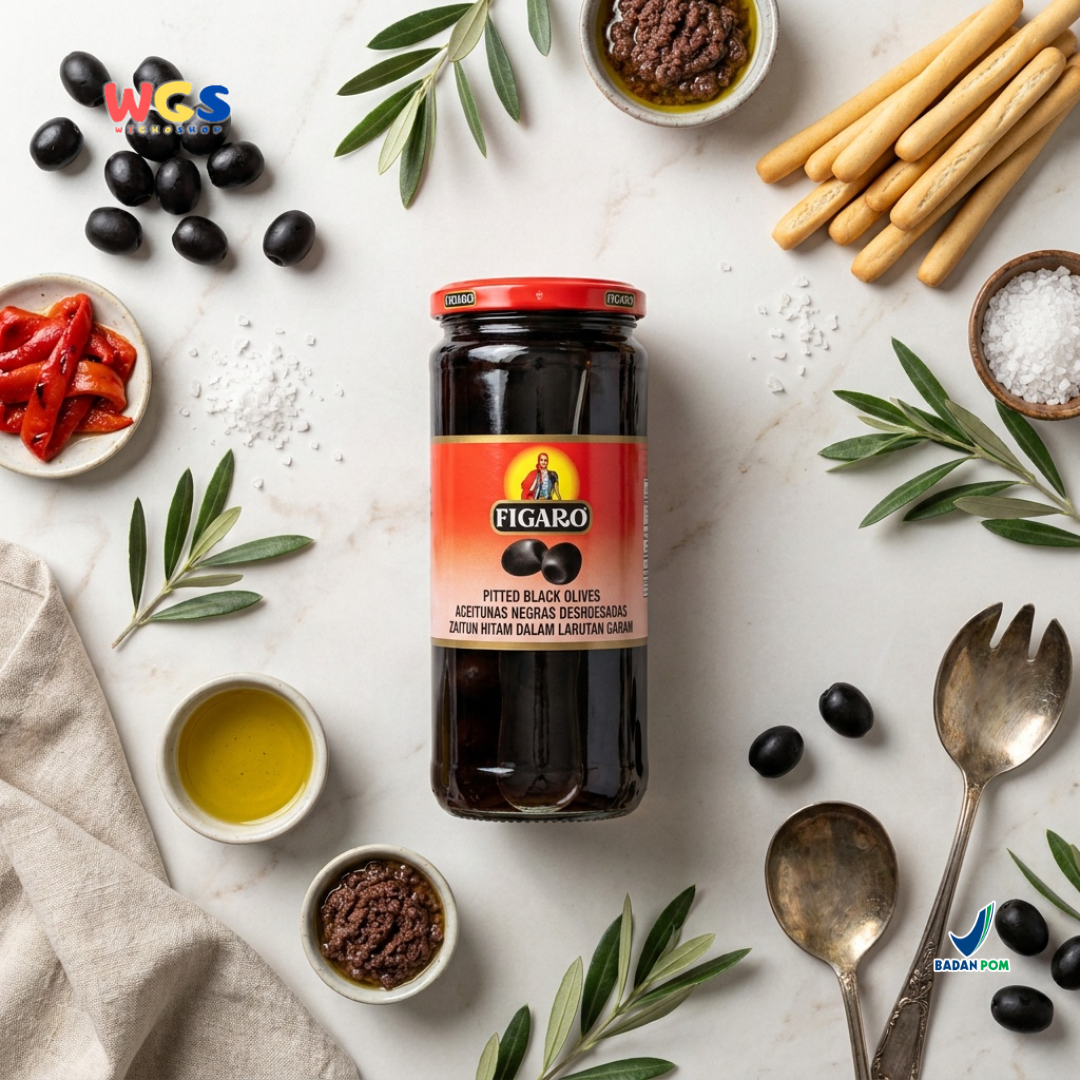 Figaro Pitted Black Olives 450g - Pickled Black Olives
