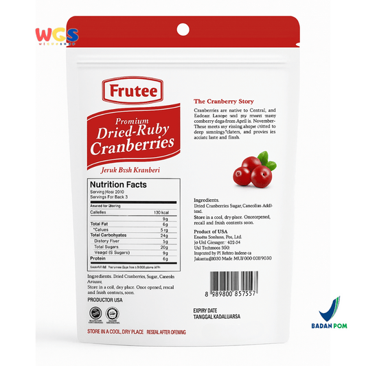 Frutee Dried Ruby Cranberries 170g – Premium Ready-to-Eat Dried Cranberries from the USA