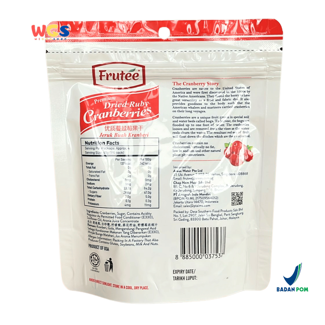 Frutee Dried Ruby Cranberries 170g – Cranberry Kering Premium Siap Santap dari USA