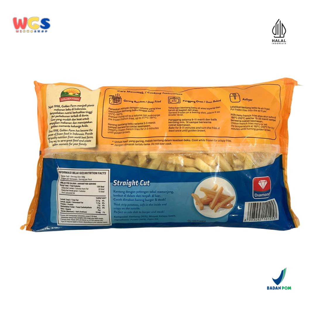Golden Farm French Fries Straight Cut 1kg - Kentang Goreng Beku Potongan Lurus, Renyah & Lezat