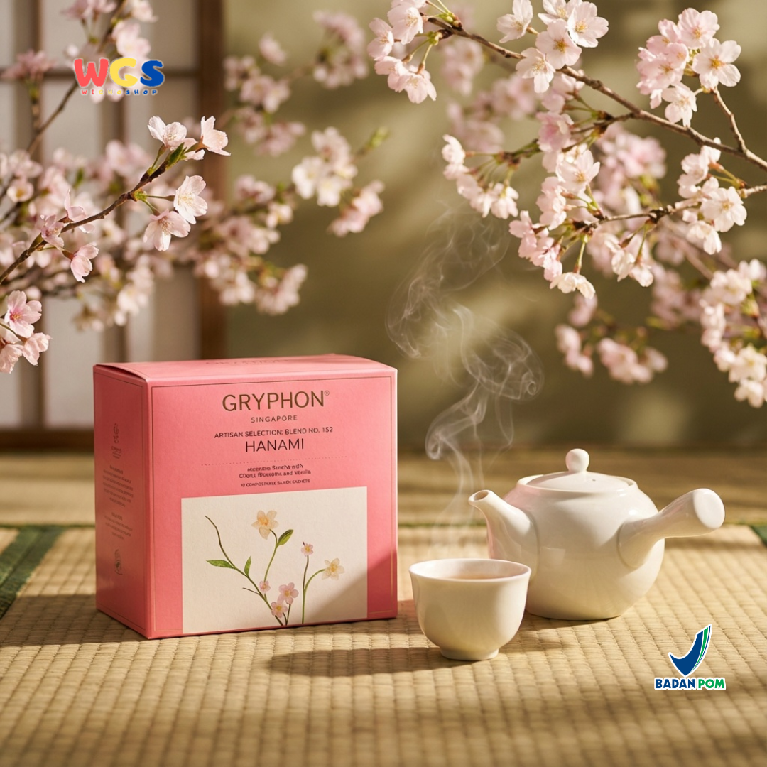 Gryphon Hanami Artisan Green Tea 25g (10 Sachet) – Teh Hijau Jepang Sencha Cherry Blossom & Vanilla