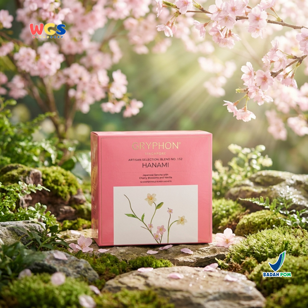 Gryphon Hanami Artisan Green Tea 25g (10 Sachet) – Teh Hijau Jepang Sencha Cherry Blossom & Vanilla