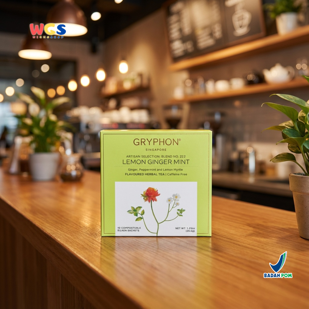 Gryphon Lemon Ginger Mint Artisan Herbal Tea 35g (10 Sachet) – Teh Herbal Jahe Lemon Mint Non Kafein