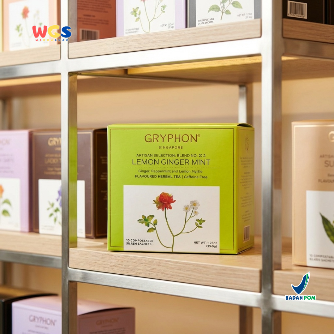 Gryphon Lemon Ginger Mint Artisan Herbal Tea 35g (10 Sachet) – Teh Herbal Jahe Lemon Mint Non Kafein