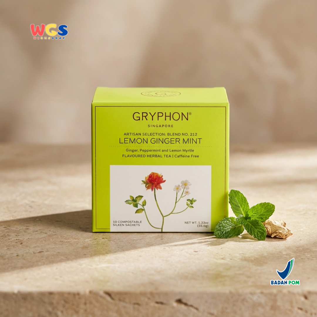 Gryphon Lemon Ginger Mint Artisan Herbal Tea 35g (10 Sachet) – Teh Herbal Jahe Lemon Mint Non Kafein