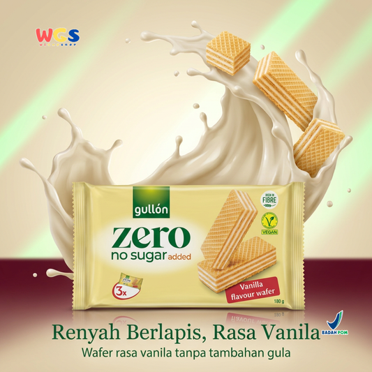 Gullon Zero Vanilla Wafer 180g - Wafer Vanila Tanpa Gula Tambahan Tinggi Serat Vegan