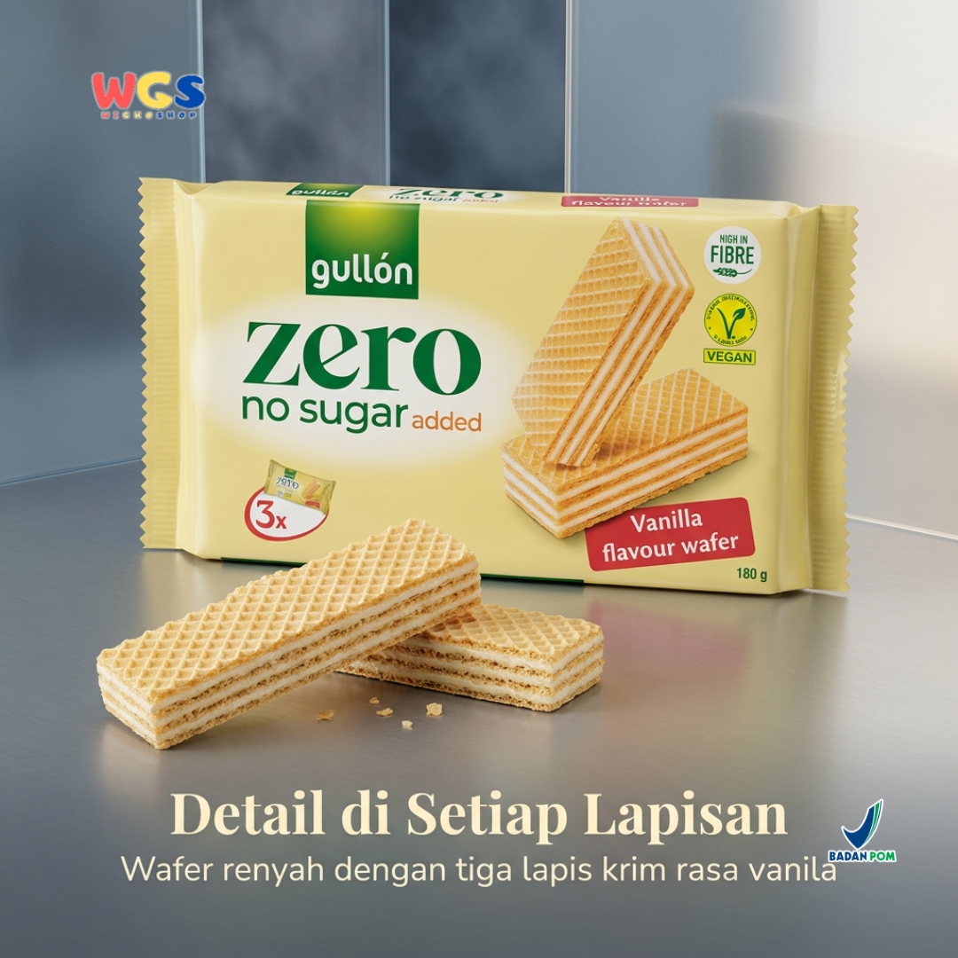 Gullon Zero Vanilla Wafer 180g - Wafer Vanila Tanpa Gula Tambahan Tinggi Serat Vegan