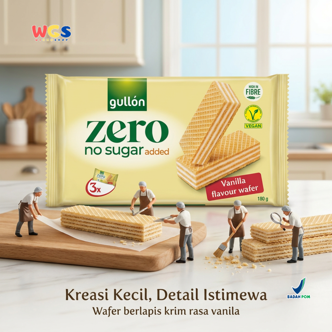 Gullon Zero Vanilla Wafer 180g - Wafer Vanila Tanpa Gula Tambahan Tinggi Serat Vegan