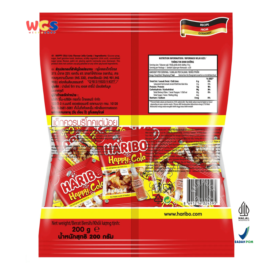 HARIBO Happy Cola Gummy Candy 80g – Permen Jeli Bentuk Botol Rasa Cola