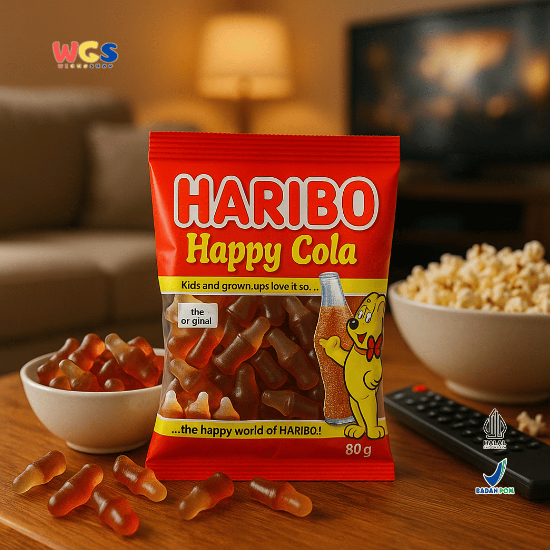 HARIBO Happy Cola Gummy Candy 80g – Permen Jeli Bentuk Botol Rasa Cola