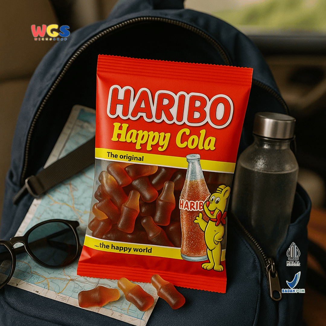 HARIBO Happy Cola Gummy Candy 80g – Permen Jeli Bentuk Botol Rasa Cola