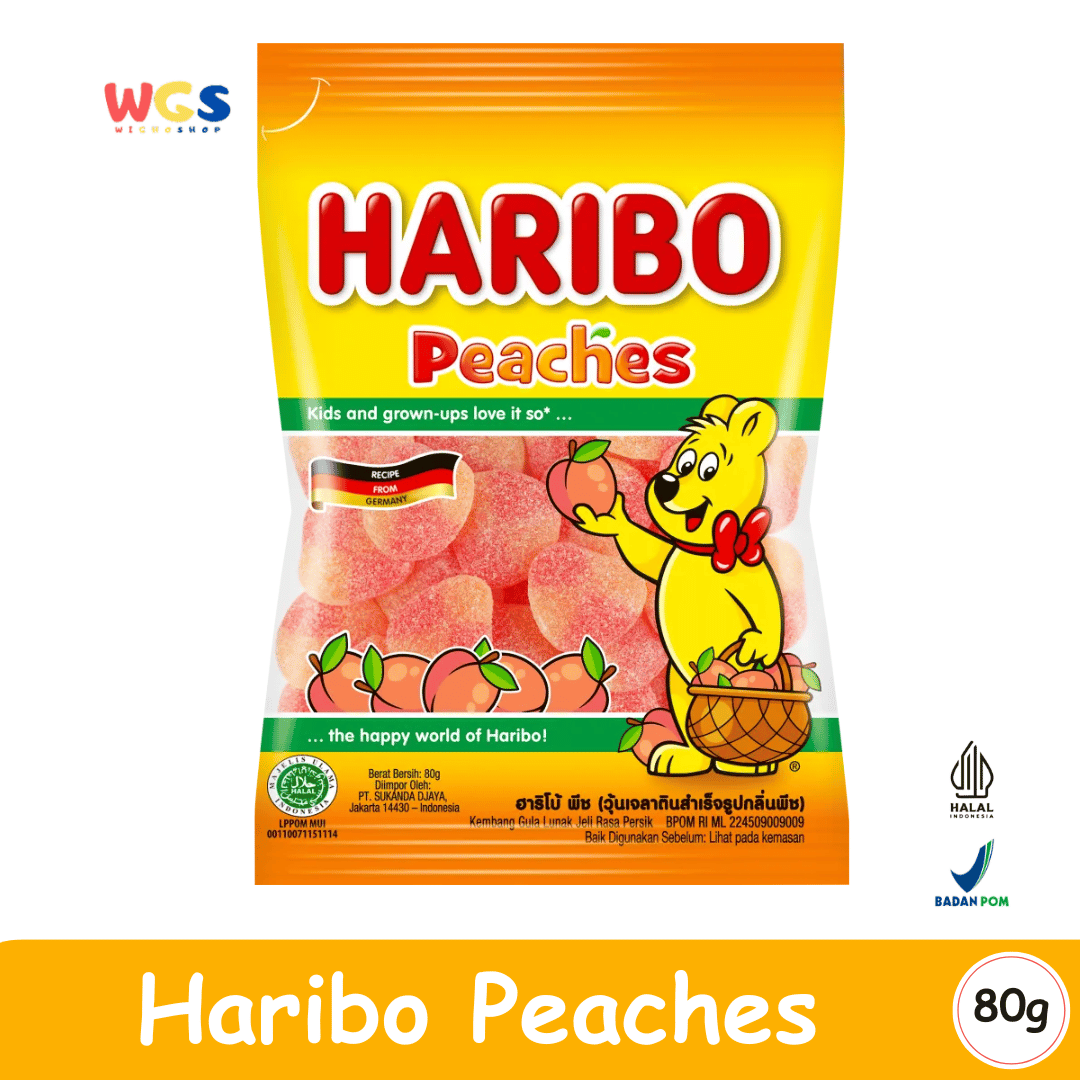 HARIBO Peaches Gummy Candy 80g – Permen Jeli Rasa Buah Persik yang Menyegarkan