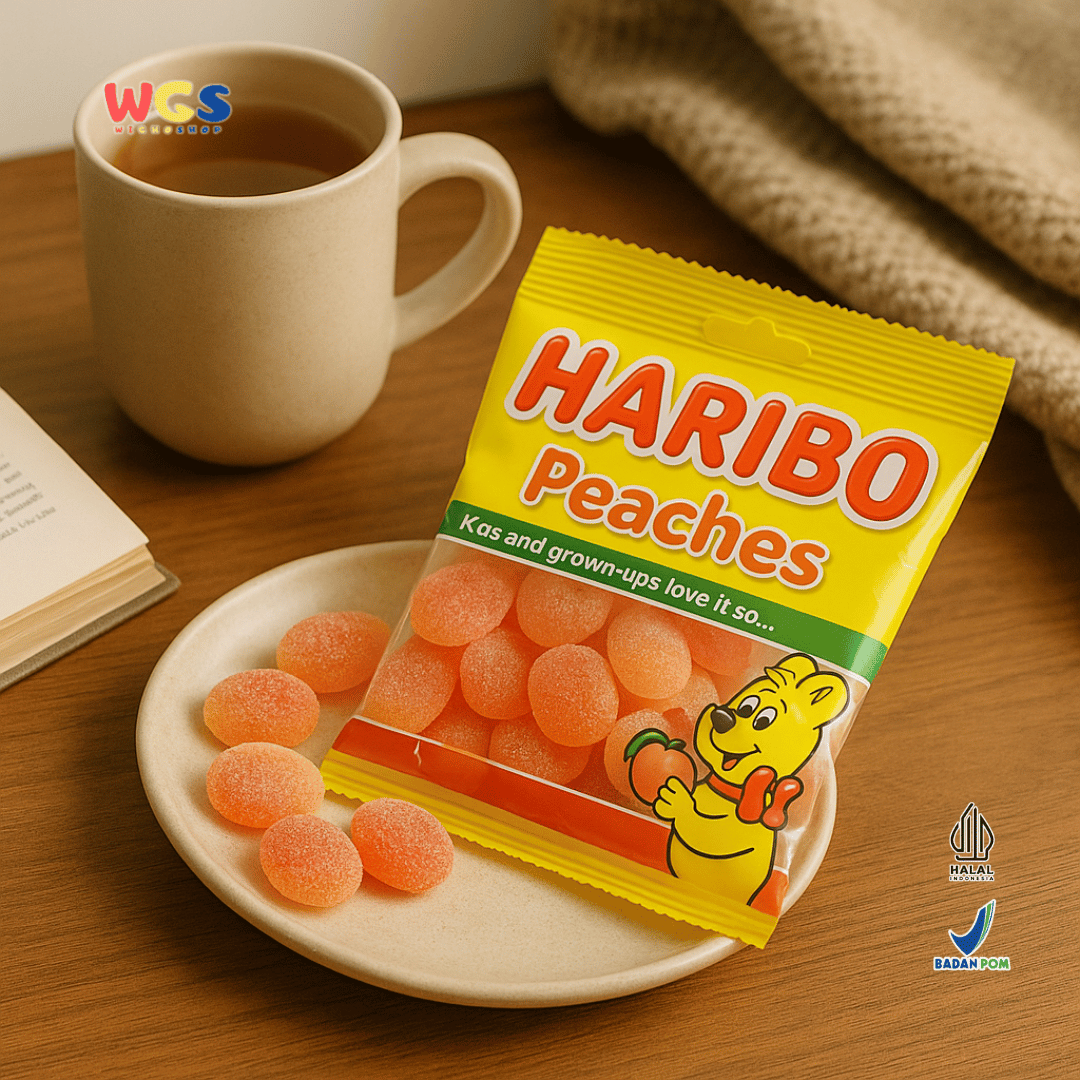 HARIBO Peaches Gummy Candy 80g – Permen Jeli Rasa Buah Persik yang Menyegarkan