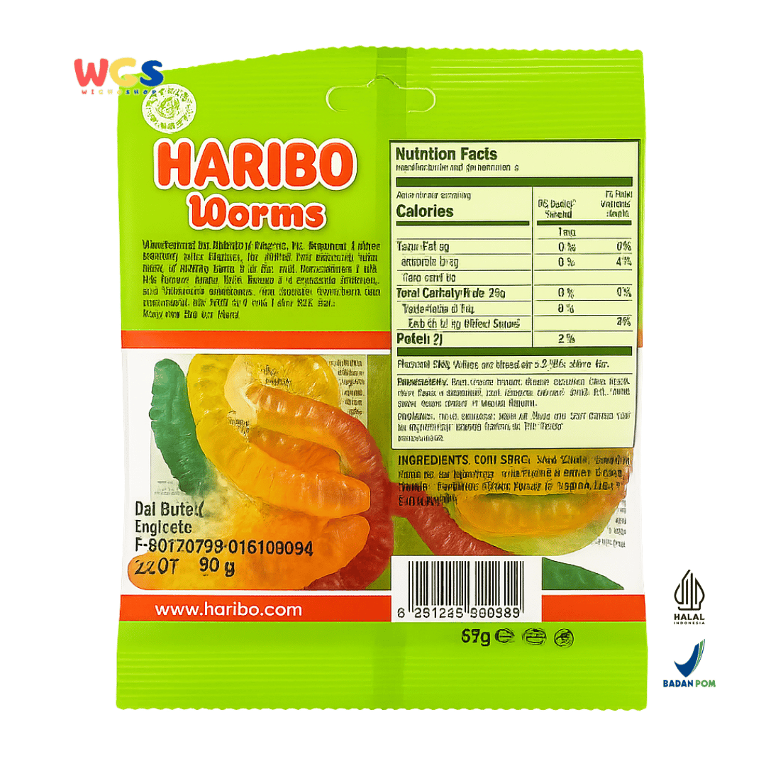 HARIBO Worms Gummy Candy 80g – Permen Jelly Bentuk Spiral Warna-warni Rasa Buah