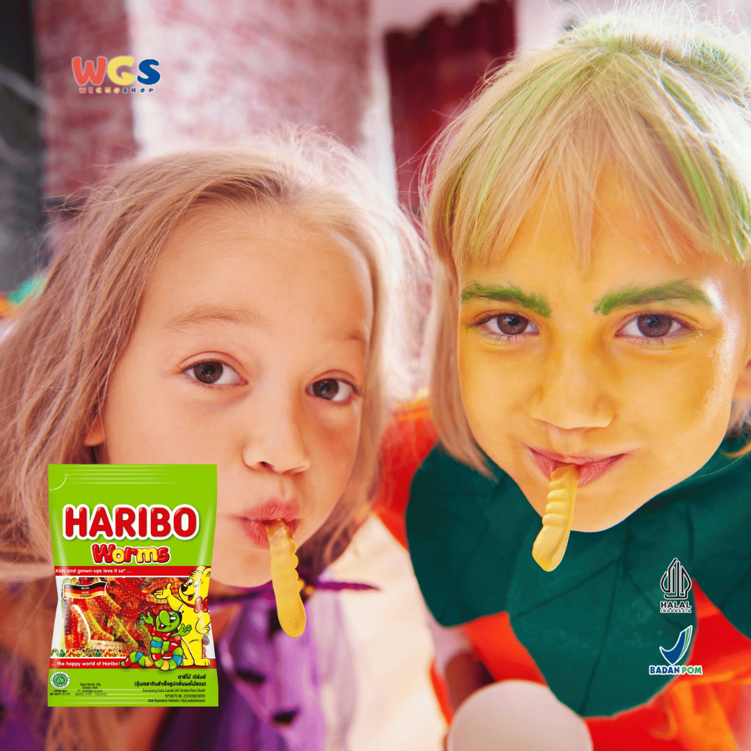 HARIBO Worms Gummy Candy 80g – Permen Jelly Bentuk Spiral Warna-warni Rasa Buah