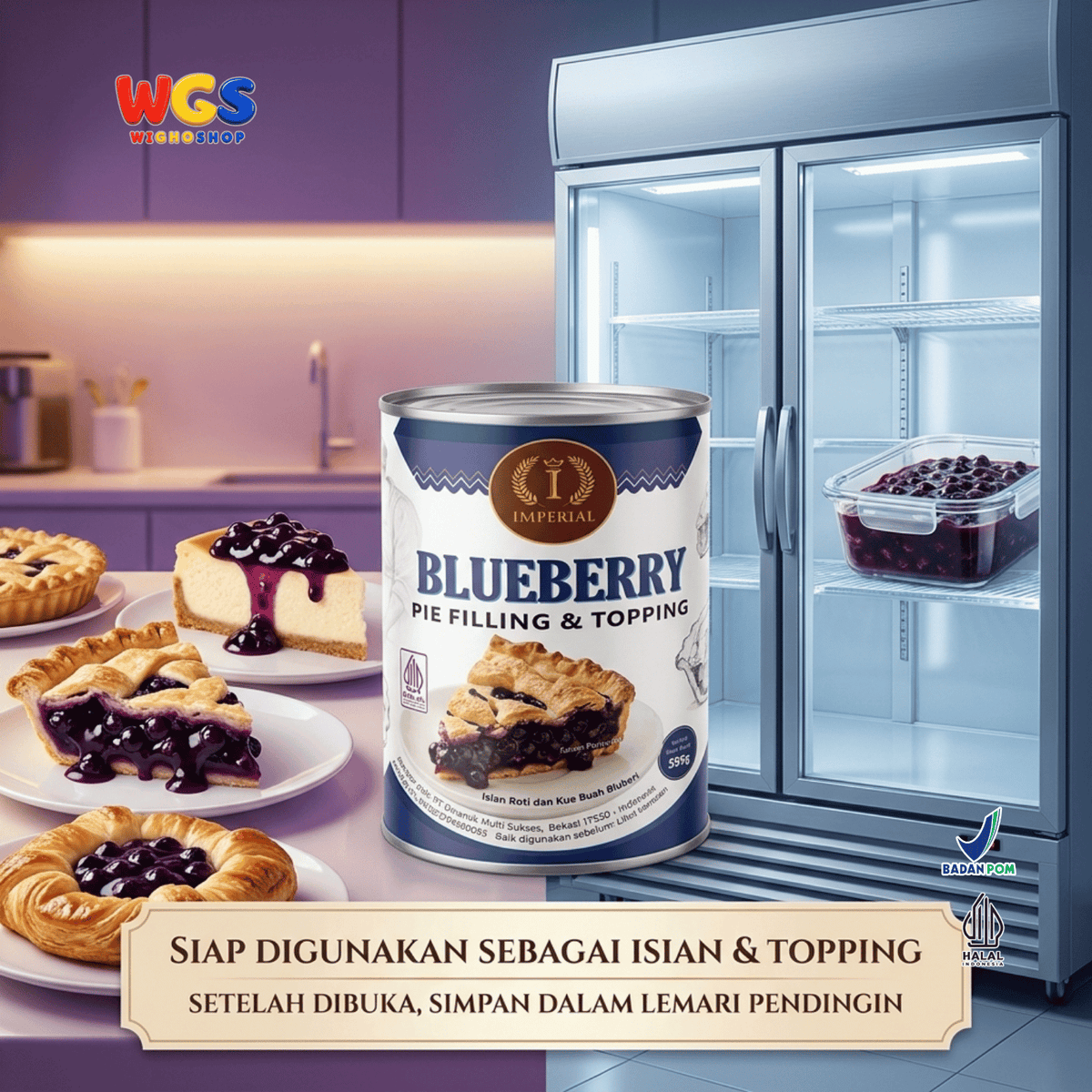 Imperial Blueberry Pie Filling & Topping 595g - Isian Blueberry 40% Siap Pakai untuk Pie Cheesecake Cake Pastry