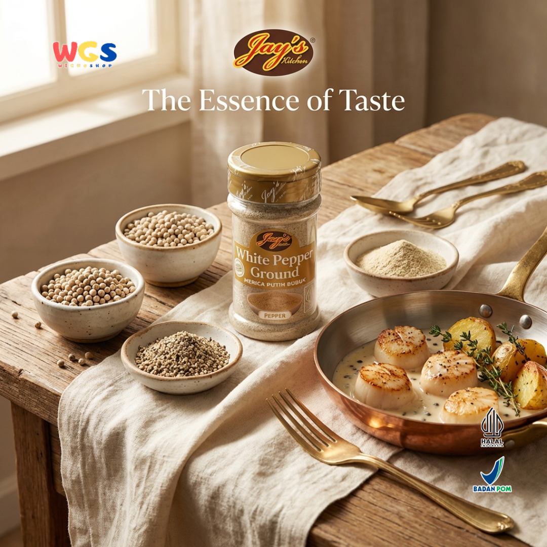 Jay’s Kitchen White Pepper Ground 75g - Merica Putih Bubuk Halal untuk Sup, Tumisan & Bumbu Masak
