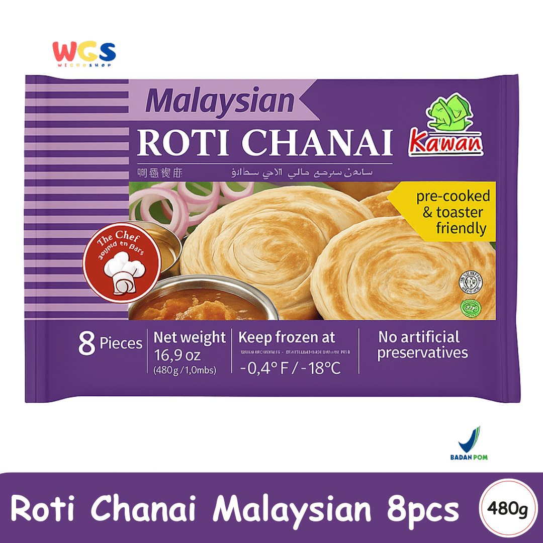 Kawan Roti Canai Malaysia (8pcs x 60g) 480g – Practical Frozen Sandwiches Ready to Cook