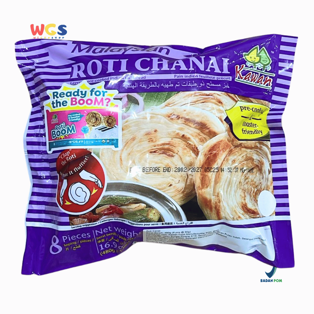 Kawan Roti Canai Malaysia (8pcs x 60g) 480g – Practical Frozen Sandwiches Ready to Cook