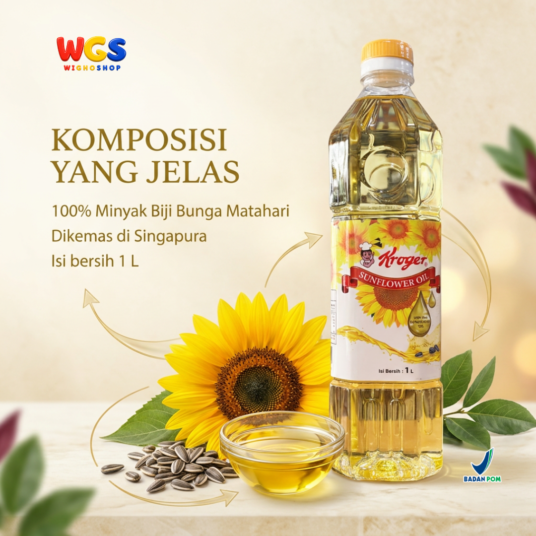 Kroger Sunflower Oil 1L - Minyak Biji Bunga Matahari 100% Murni untuk Goreng Tumis Salad Baking